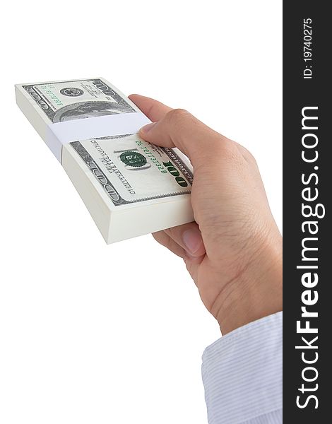 Hand giving money isolate on white background