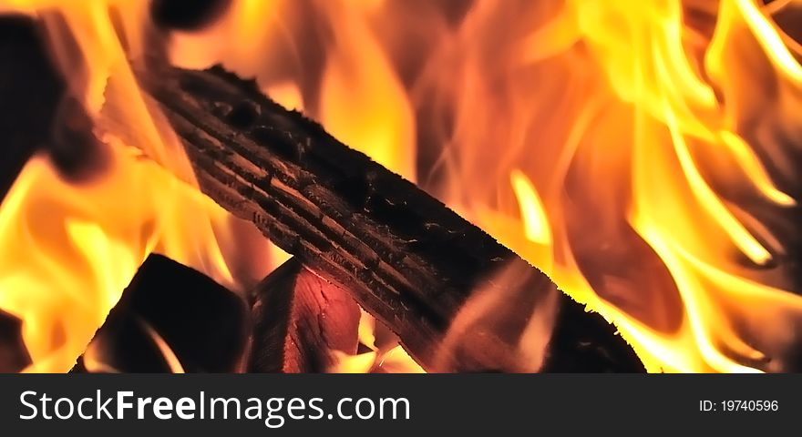 Closeup of Log in flames