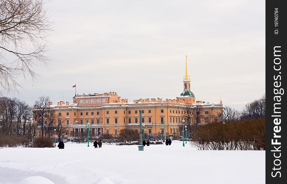 The Mikhailovsky Castle in winter, Saint Petersburg, Russia