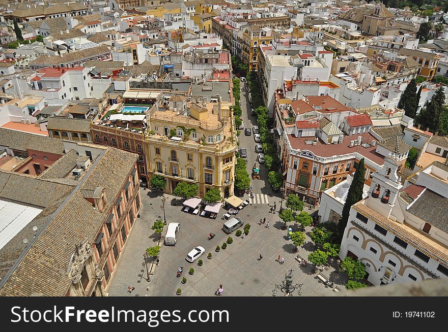 A panorama of central Seville in Spain. A panorama of central Seville in Spain