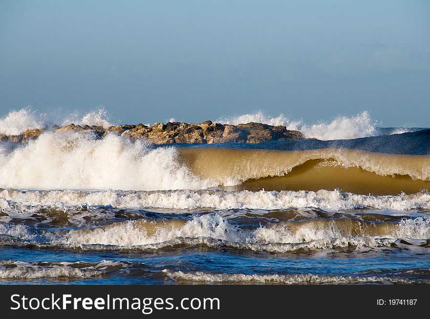 Big waves. Storm. Mediterranean Sea in the winter.
