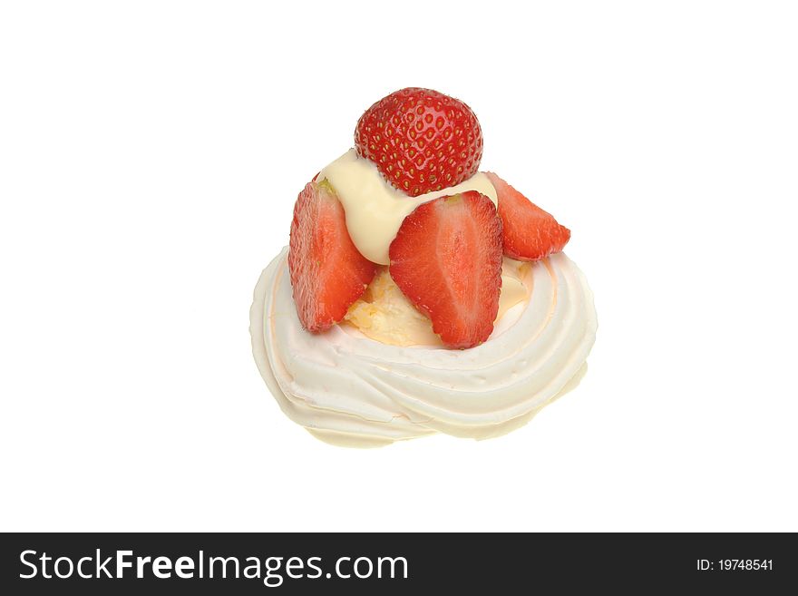 Strawberry and cream meringue isolated against white. Strawberry and cream meringue isolated against white
