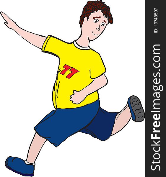 Boy in a yellow T-shirt is engaged in running. Boy in a yellow T-shirt is engaged in running