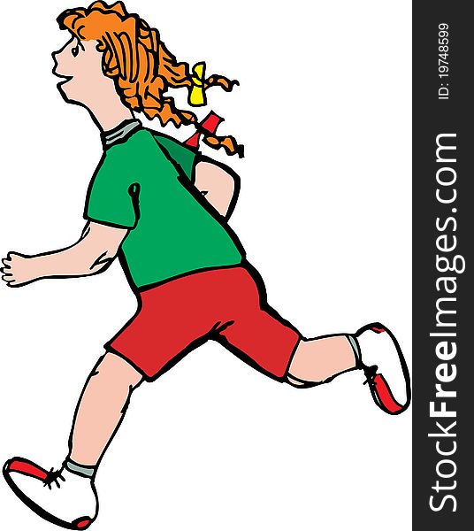 Redhead girl with pigtails likes to run