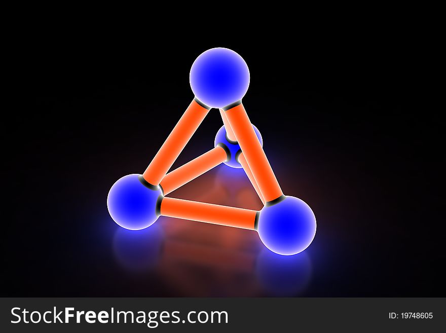 Atom on black. Image generated in 3D application. High resolution image.