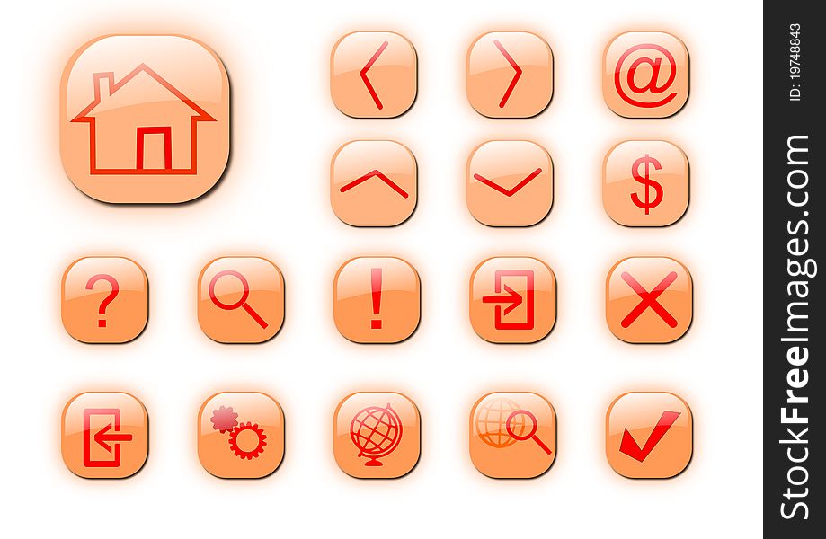 A set of orange shiny web icons