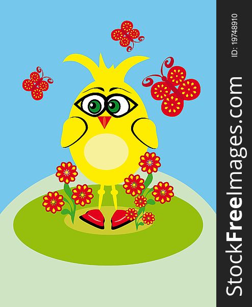 Abstract small cartoon chicken. Illustration.