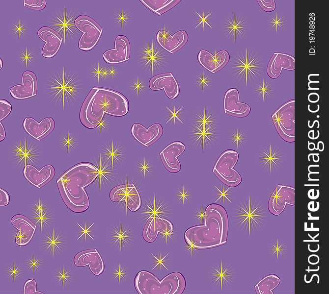 Abstract pattern with bright stars and hearts. Illustration