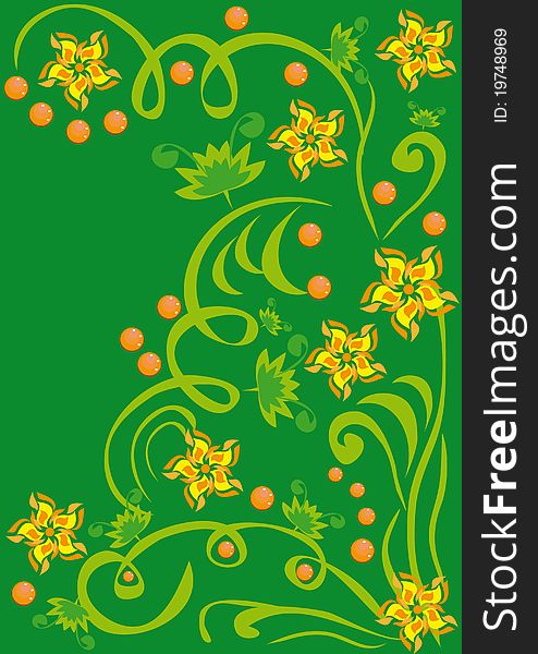 Abstract floral ornament on green. Illustration.