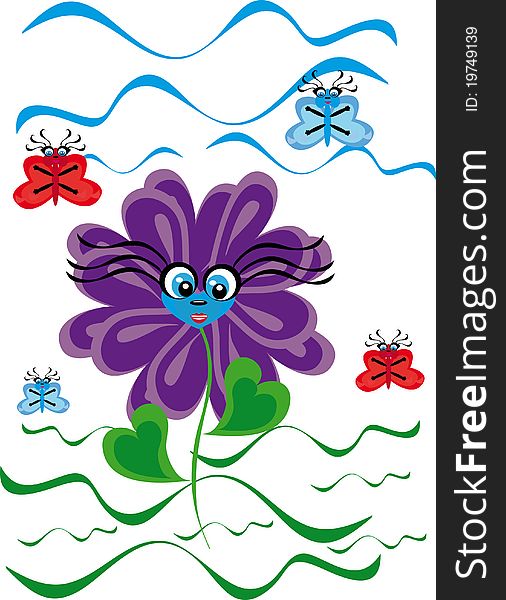 Cartoon Flower On Isolated Background
