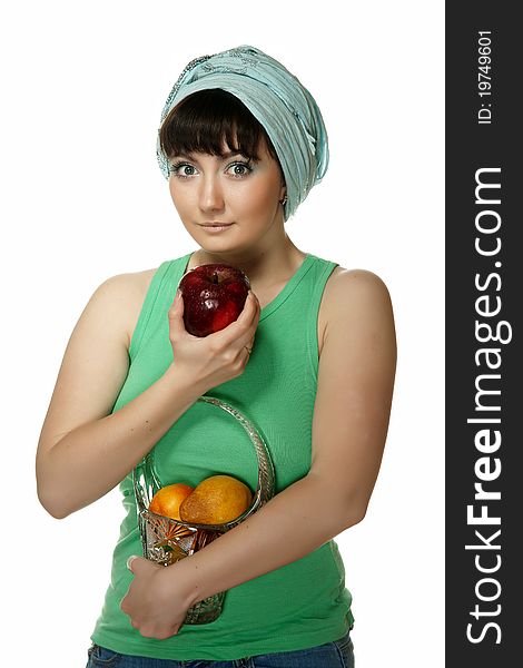 The beautiful girl with an apple