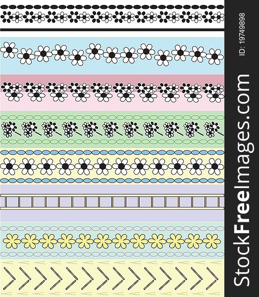 Set of the floral and geometric borders. Set of the floral and geometric borders