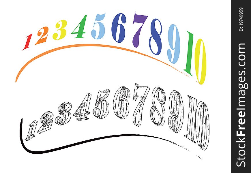 Abstract numbers,rainbow colors and black-white