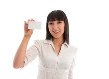 Woman Holding Business Card Royalty Free Stock Photography Woman Holding Business Card Royalty Free Stock Photography