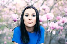 Girl And Magnolia Flowers Stock Images Girl And Magnolia Flowers Stock Images