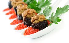 Prunes Stuffed With Liver Pate With Nuts Royalty Free Stock Photography