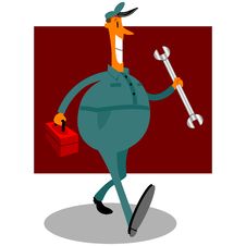 Mechanic Cartoon With Wrench And Toolbox Stock Photo Mechanic Cartoon With Wrench And Toolbox Stock Photo