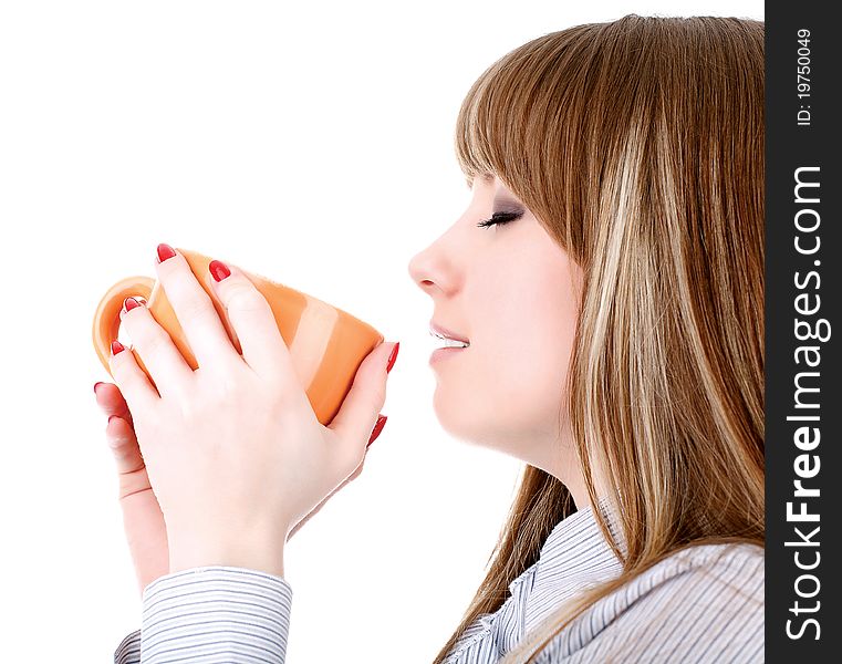 Woman with an aromatic coffee