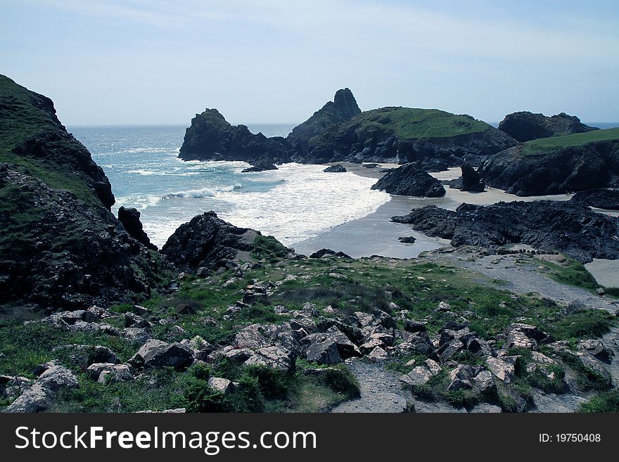 Kynance Cove is one of the most beautiful and striking coves in England. Kynance Cove is one of the most beautiful and striking coves in England.