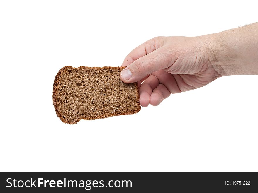 Sliced bread win hand on white