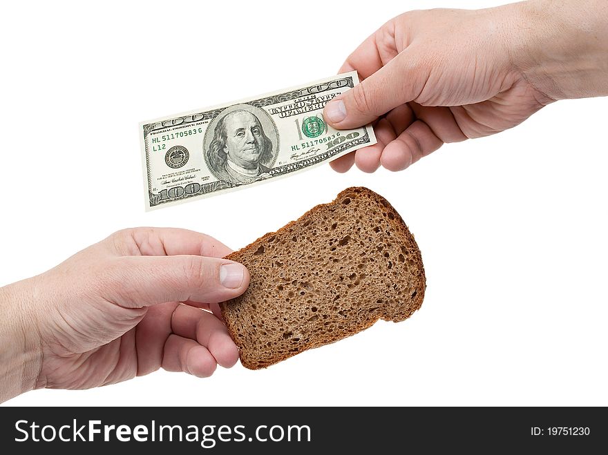 Hands Hold The Dollar And Bread