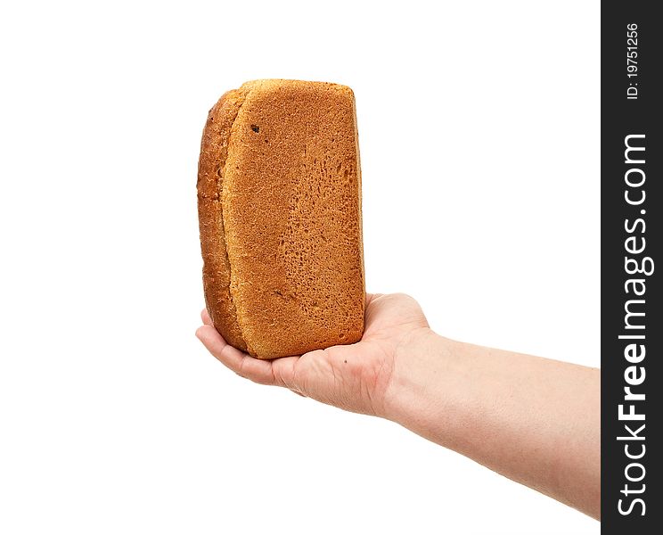 Bread in hand on white