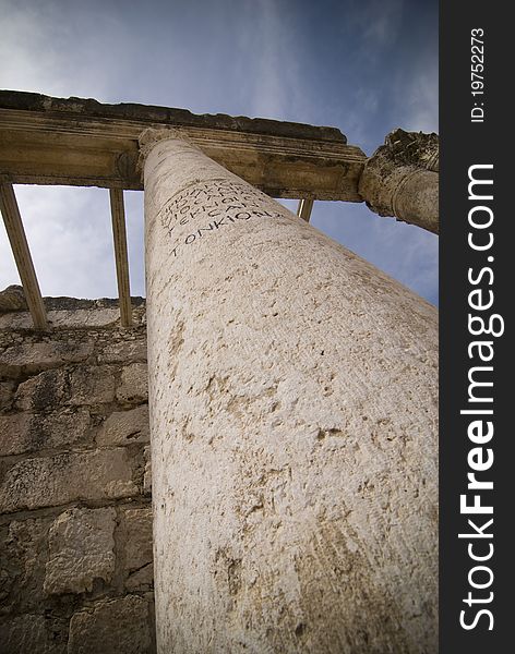 A Column from a church from the Byzantine time period in Israel. A Column from a church from the Byzantine time period in Israel