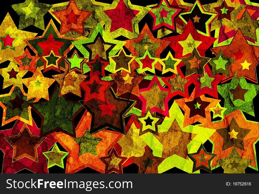Grunge background with colorful stars. Grunge background with colorful stars