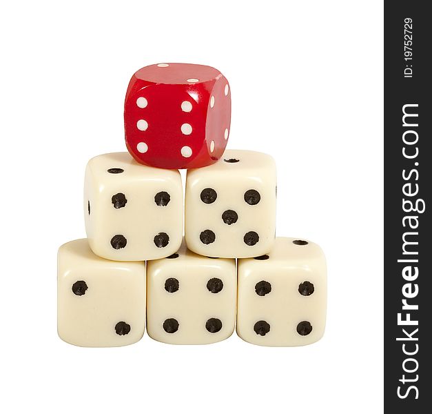 Pyramid of gaming dice white with clipping path