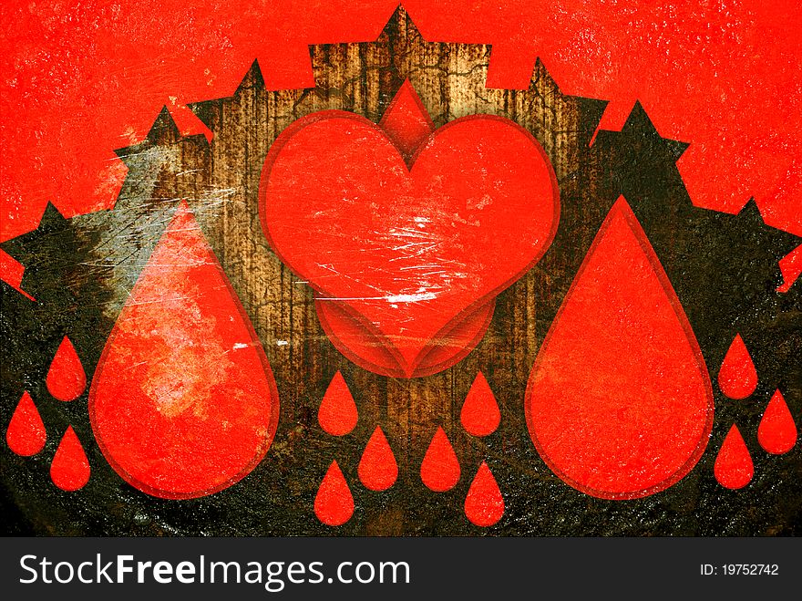 Red Hearts With Drops