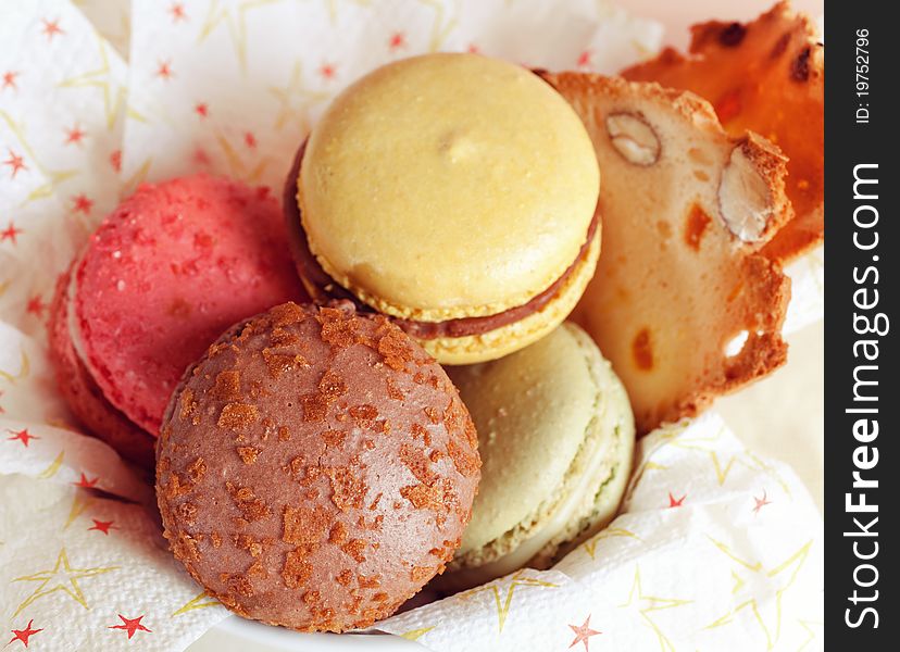 Yummy colorful macaroons dessert on the table. Yummy colorful macaroons dessert on the table.