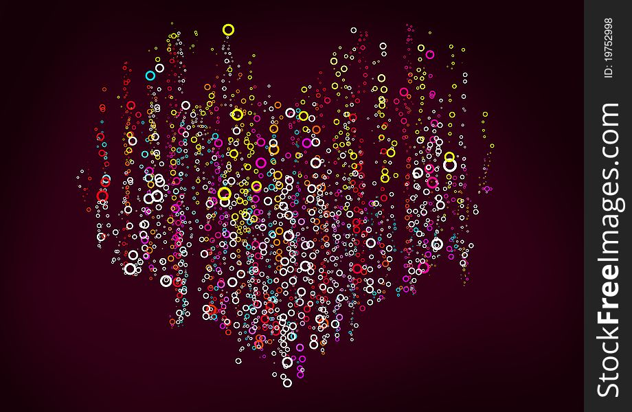 Color circles heart on dark background