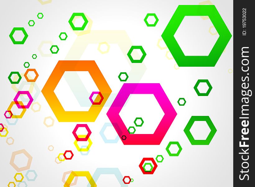 Colored hexagons on a white background