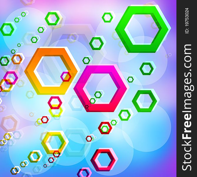 Abstract colored hexagons on a color background