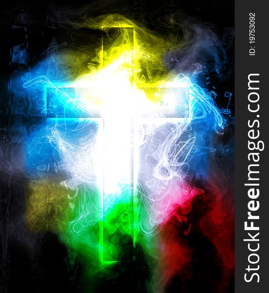 Cross in a abstract color smoke. Cross in a abstract color smoke