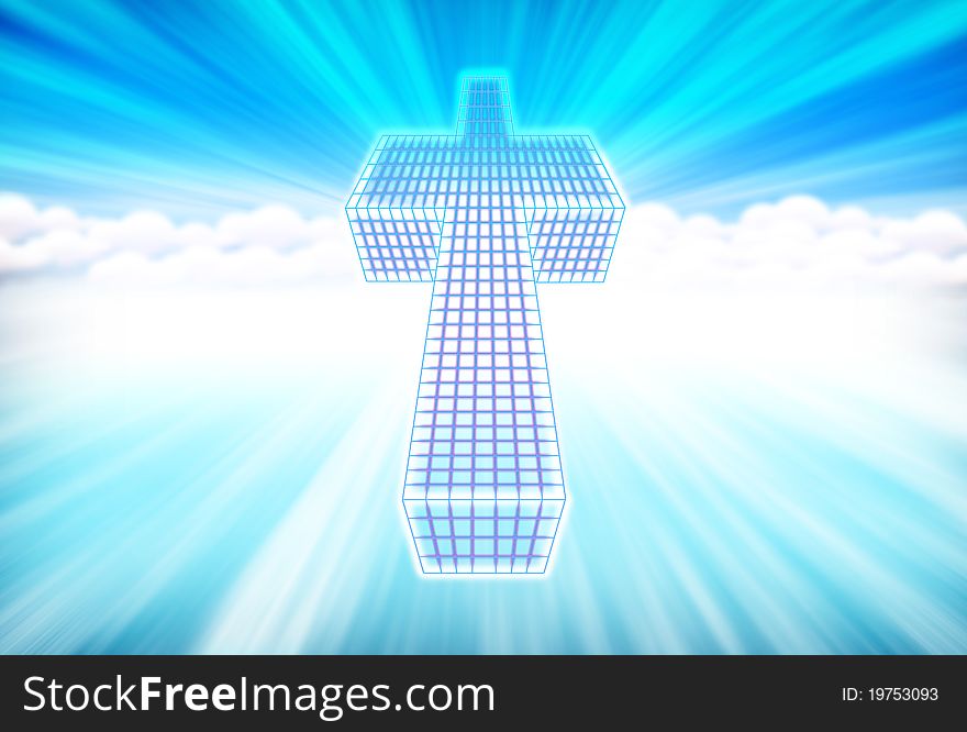 Cross in a abstract blue heavens background