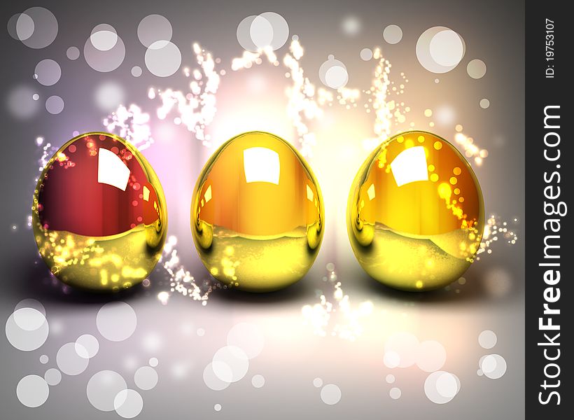 Easter background with three golden eggs