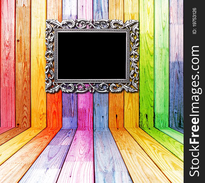 Frame in a colorful wooden room