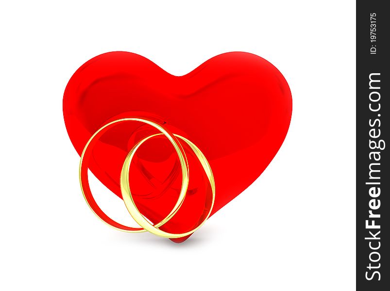 Isolated Red Heart With Golden Rings