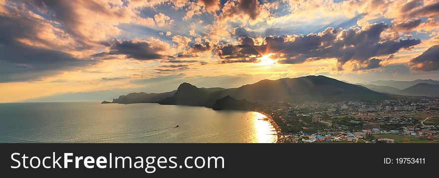 Panorama from the top of the hill overlooking the seaside town