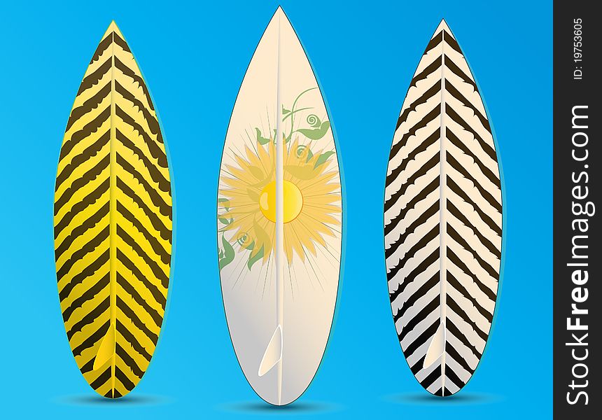 Illustration surfboards tiger texture,Zebra texture and flower board