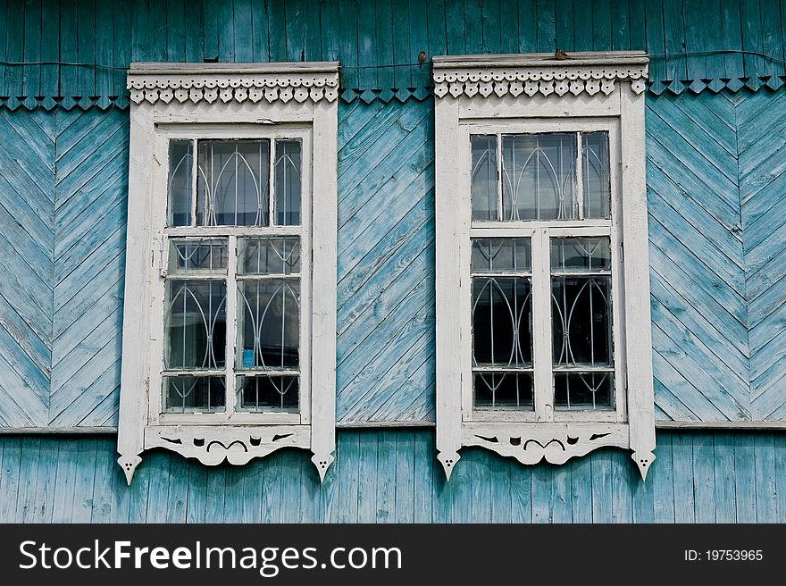 Windows of the Russian old wooden house. Windows of the Russian old wooden house