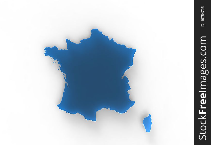 3d illustration of France reprensented by a blue continent on white background. 3d illustration of France reprensented by a blue continent on white background