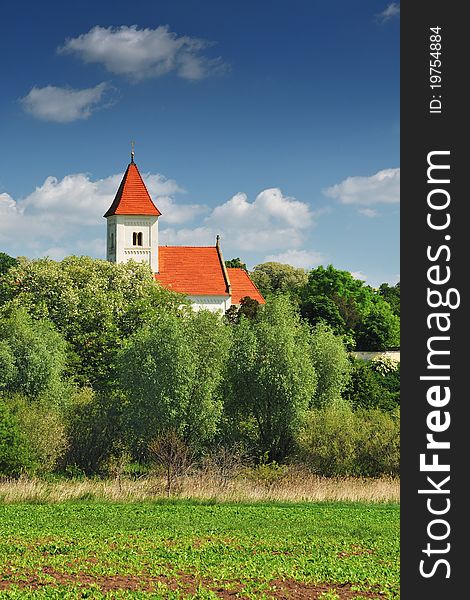 Romanesque Church in Fresh Rural Landscape. Romanesque Church in Fresh Rural Landscape