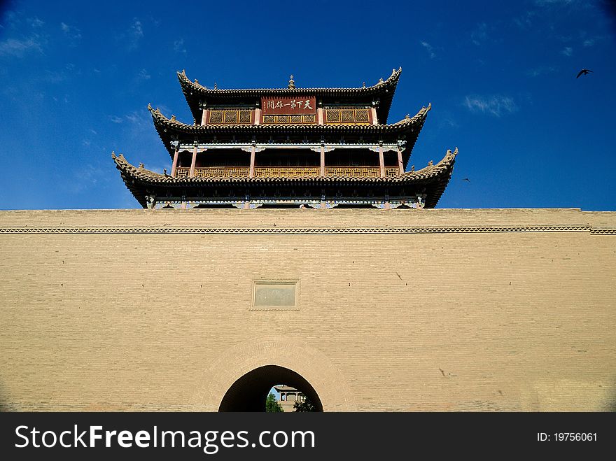 Jiayuguan, mountain pass, Great Wall, the first pass, city wall, vestige, strategic pass, blue sky, tower over a city gate, old city, important pass, fort