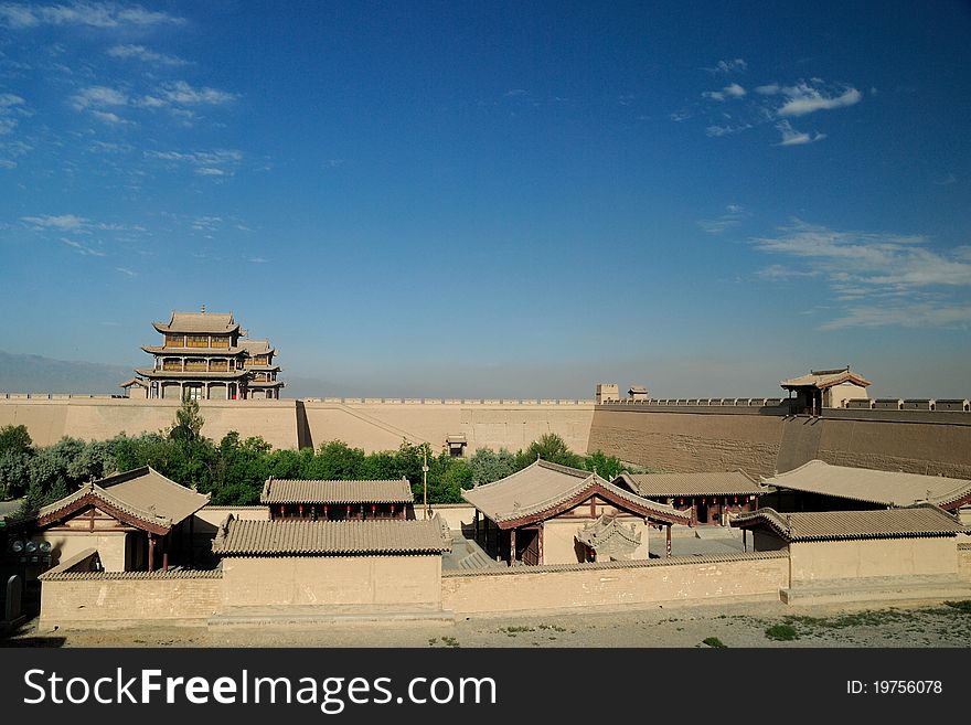 Jiayuguan, mountain pass, Great Wall, the first pass, city wall, vestige, strategic pass, blue sky, tower over a city gate, old city, important pass, fort