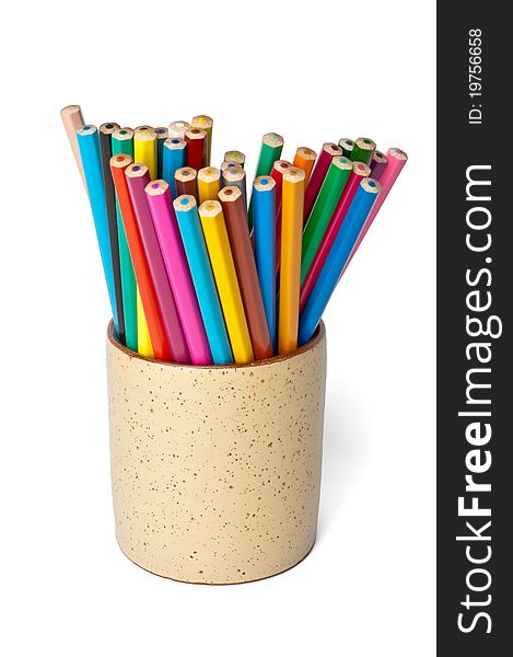 Set of colored pencils in a cup