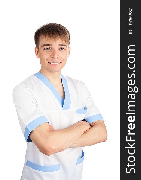 Young medical doctor isolated on white background