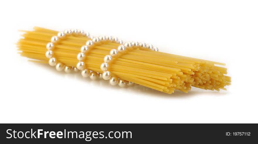Pearls wrapped on pasta (spaghetti) whole grain