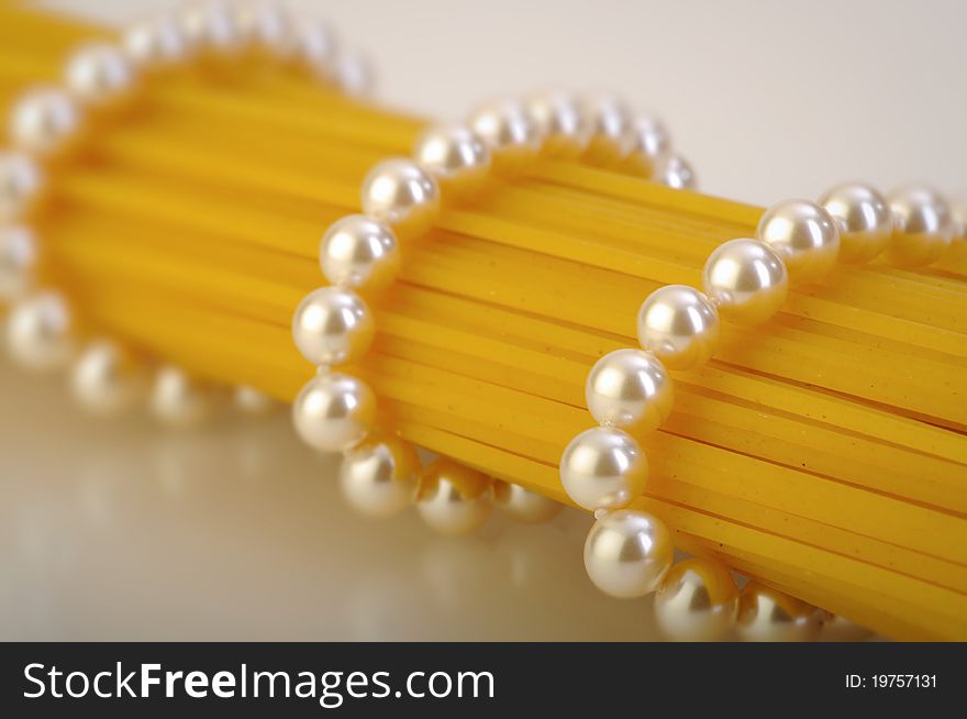 Pearls wrapped on pasta (spaghetti) whole grain